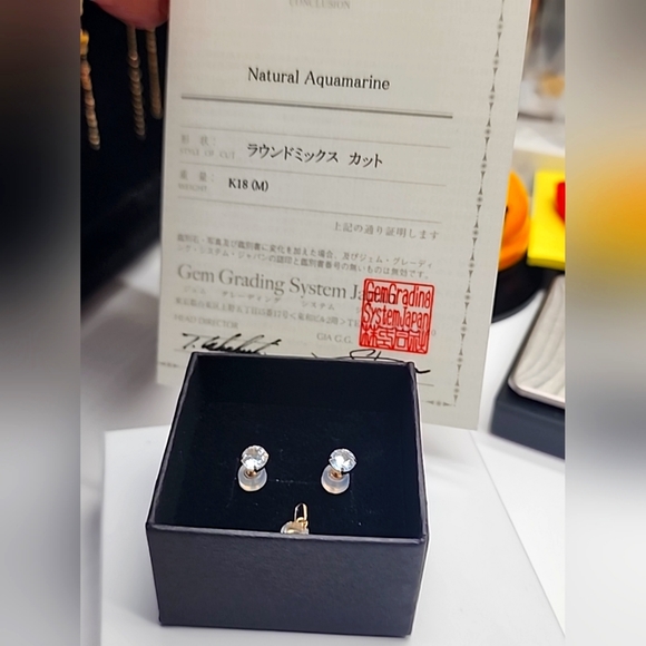 18K Aquamarine Earrings Pendant SET 18k Yellow Gold Round...